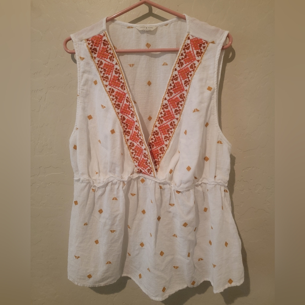 Lucky Brand flowy, embroidered tank